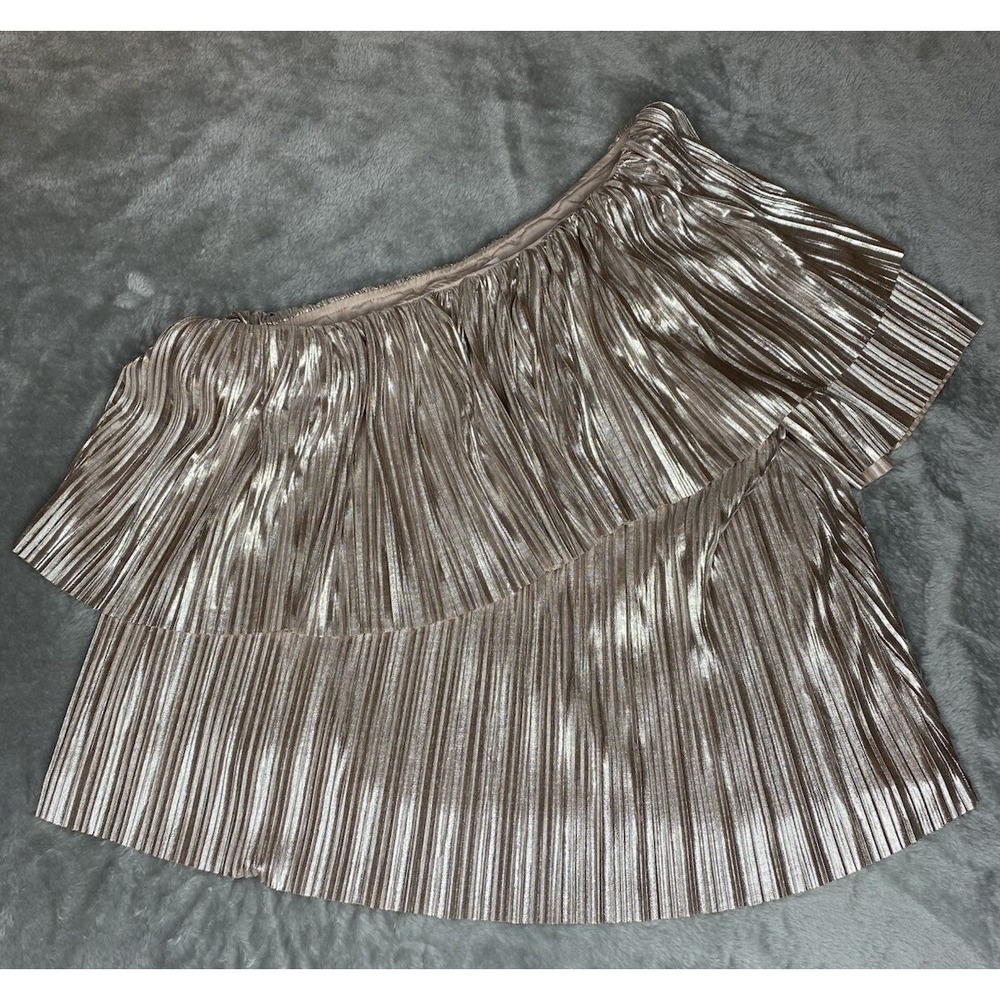 Devlin Nordstrom One Shoulder Top Pleated Gold Party Cocktail Holiday Size M - Picture 2 of 9